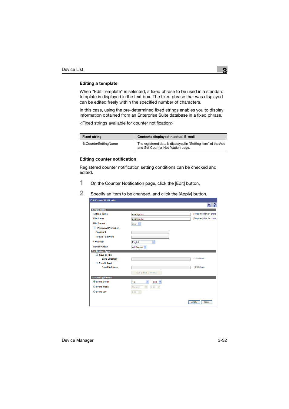 Editing a template, Editing counter notification | Konica Minolta PageScope Net Care Device Manager User Manual | Page 62 / 331