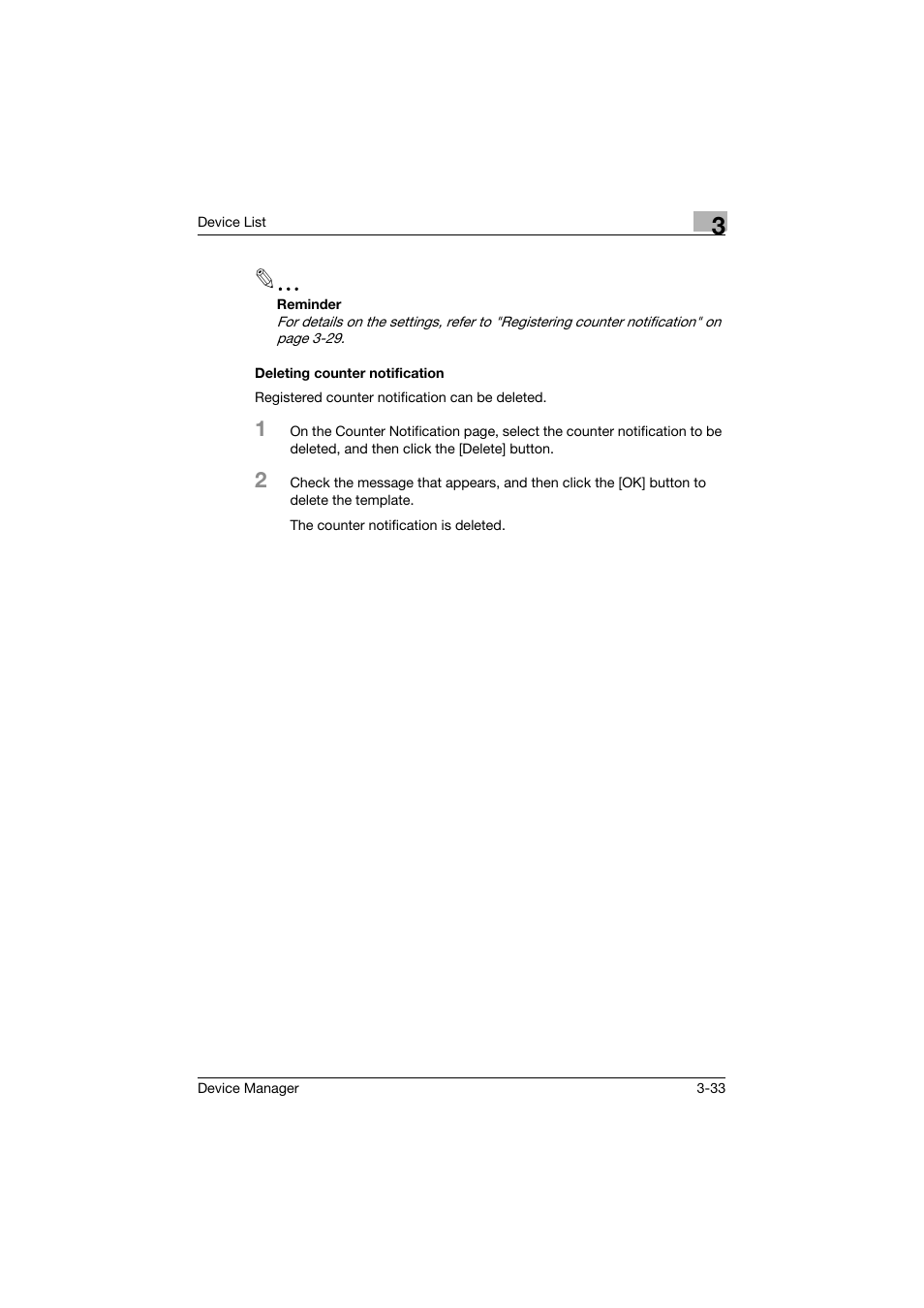 Deleting counter notification, Deleting counter notification -33 | Konica Minolta PageScope Net Care Device Manager User Manual | Page 63 / 331
