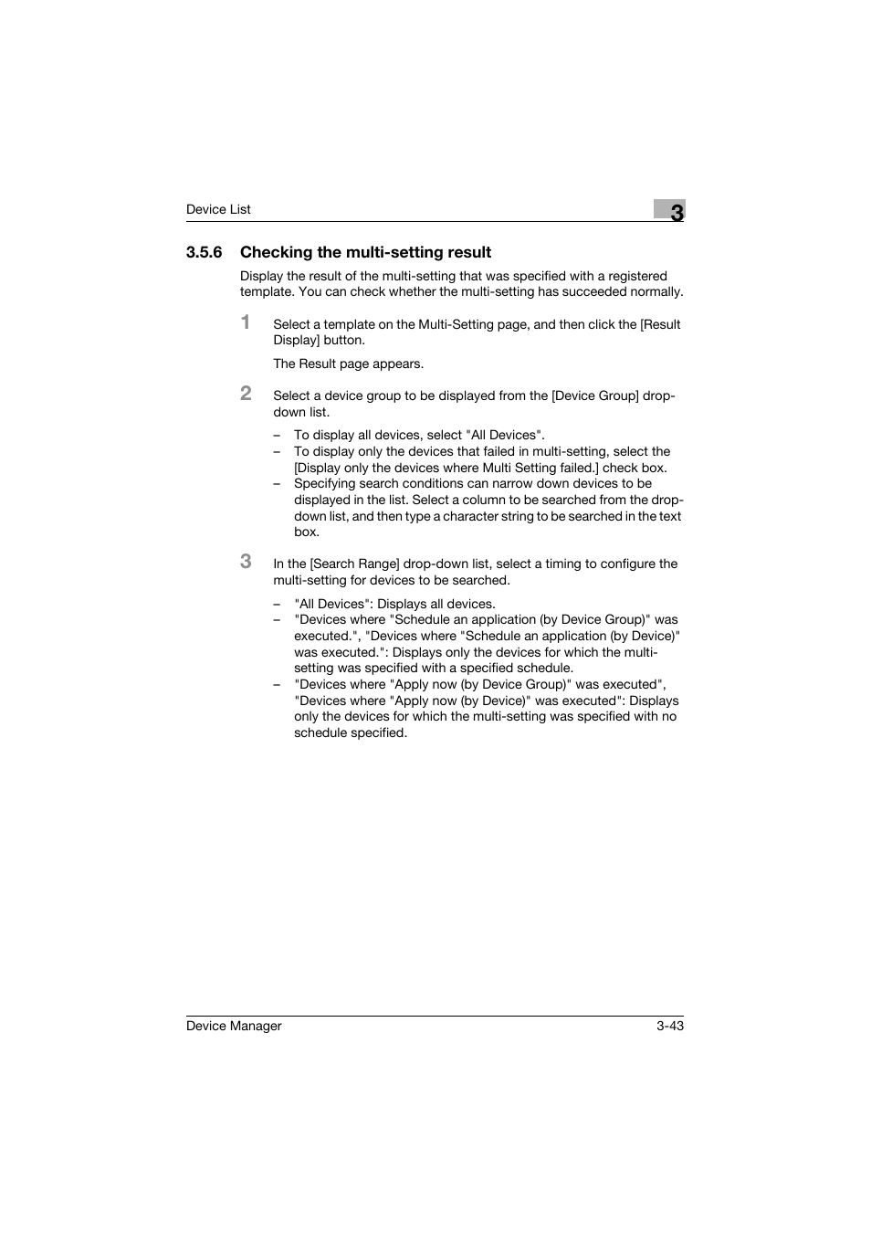 6 checking the multi-setting result, Checking the multi-setting result -43 | Konica Minolta PageScope Net Care Device Manager User Manual | Page 73 / 331