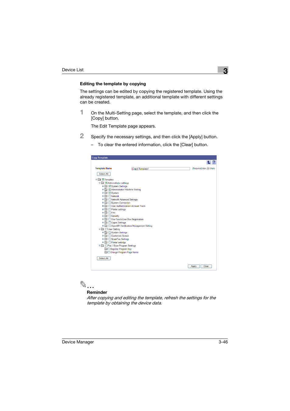 Editing the template by copying, Editing the template by copying -46 | Konica Minolta PageScope Net Care Device Manager User Manual | Page 76 / 331