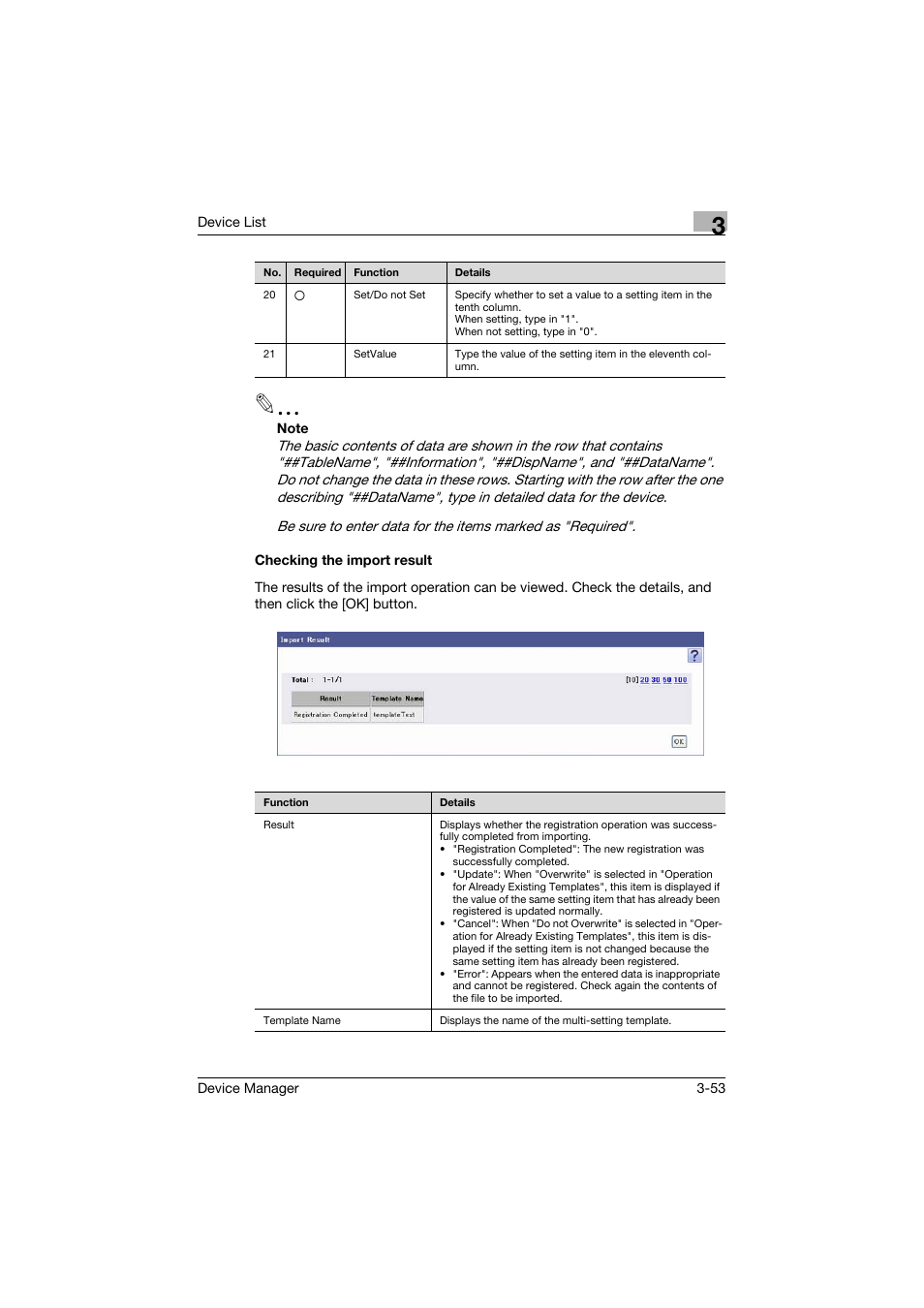 Checking the import result, Checking the import result -53 | Konica Minolta PageScope Net Care Device Manager User Manual | Page 83 / 331