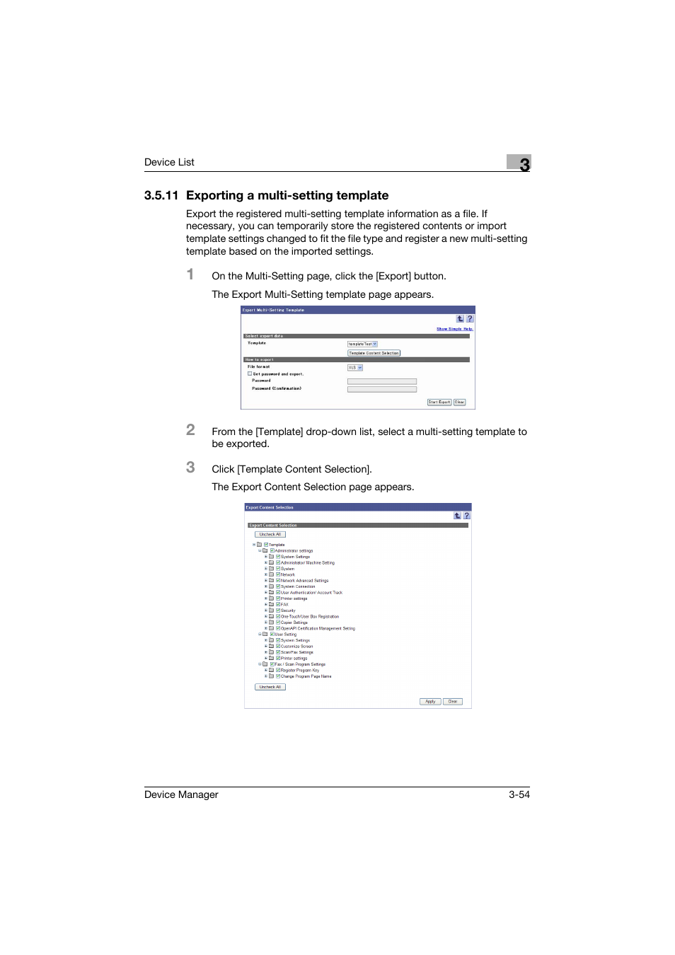 11 exporting a multi-setting template, Exporting a multi-setting template -54 | Konica Minolta PageScope Net Care Device Manager User Manual | Page 84 / 331