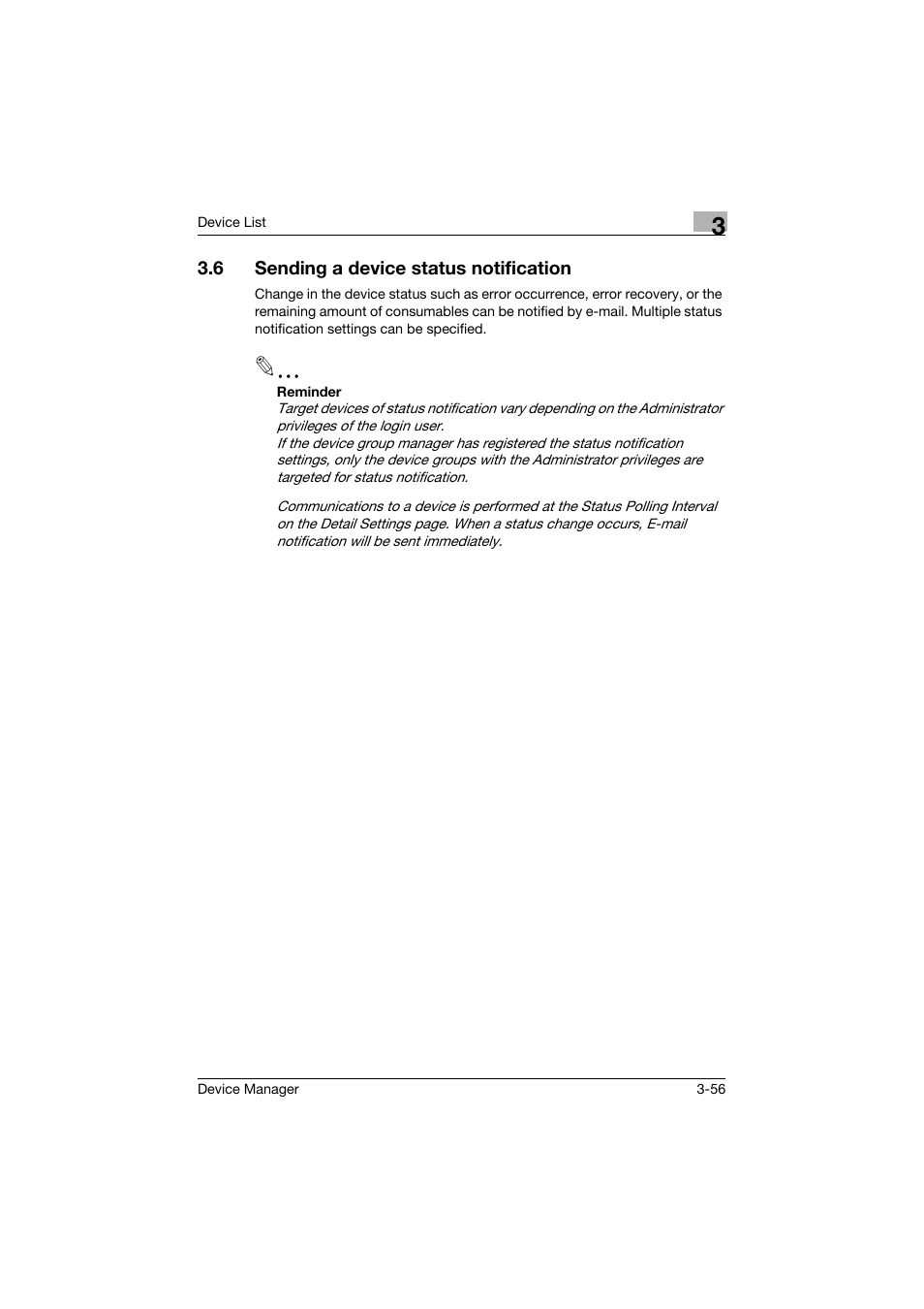 6 sending a device status notification, Sending a device status notification -56 | Konica Minolta PageScope Net Care Device Manager User Manual | Page 86 / 331