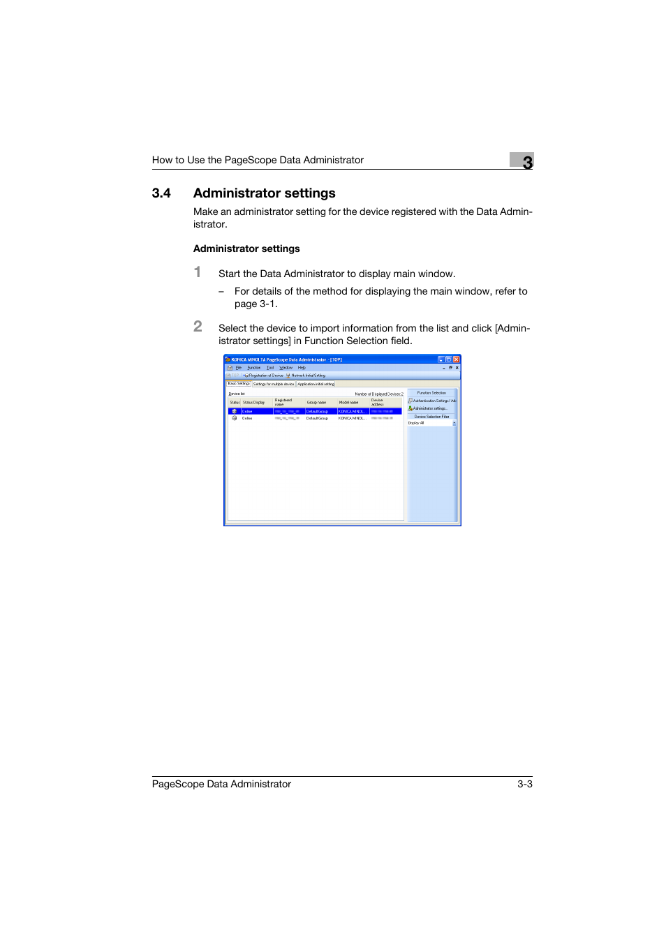 4 administrator settings, Administrator settings, Administrator settings -3 | Konica Minolta PageScope Data Administrator User Manual | Page 12 / 113