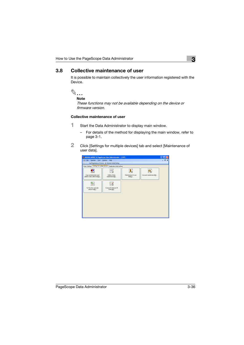 8 collective maintenance of user, Collective maintenance of user, Collective maintenance of user -36 | Konica Minolta PageScope Data Administrator User Manual | Page 45 / 113