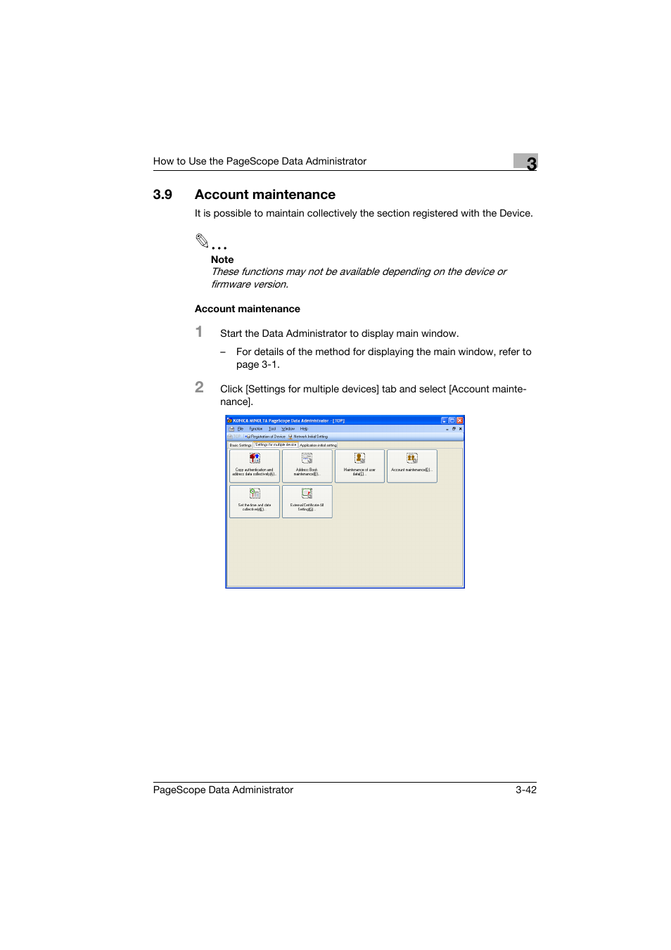 9 account maintenance, Account maintenance, Account maintenance -42 | Konica Minolta PageScope Data Administrator User Manual | Page 51 / 113