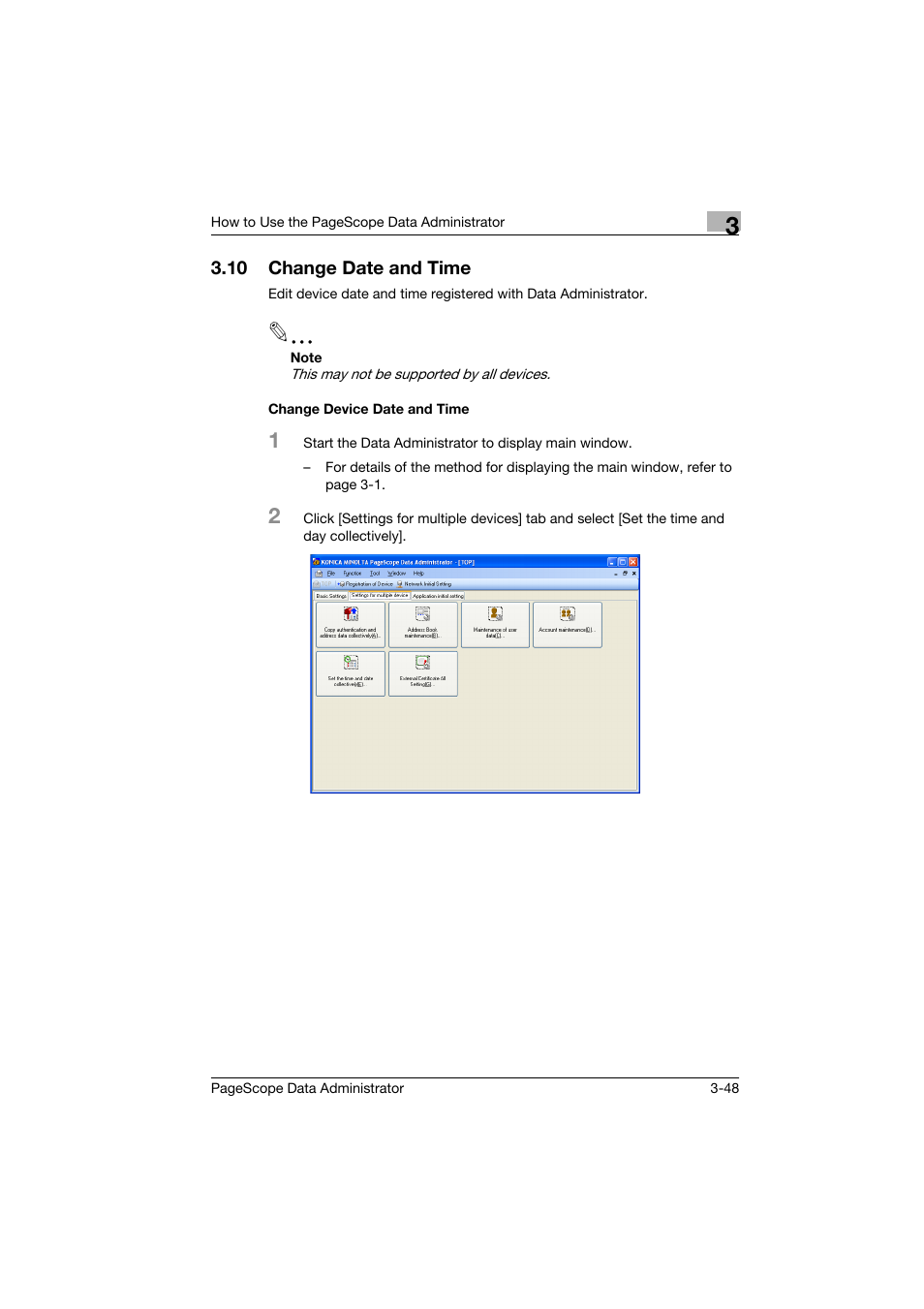 10 change date and time, Change device date and time, Change date and time -48 | Change device date and time -48 | Konica Minolta PageScope Data Administrator User Manual | Page 57 / 113