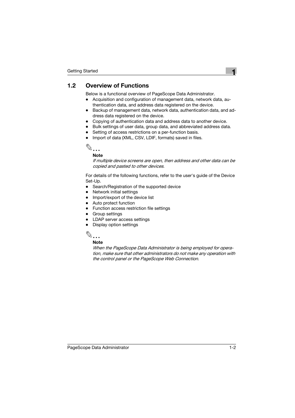 2 overview of functions, Overview of functions -2 | Konica Minolta PageScope Data Administrator User Manual | Page 7 / 113