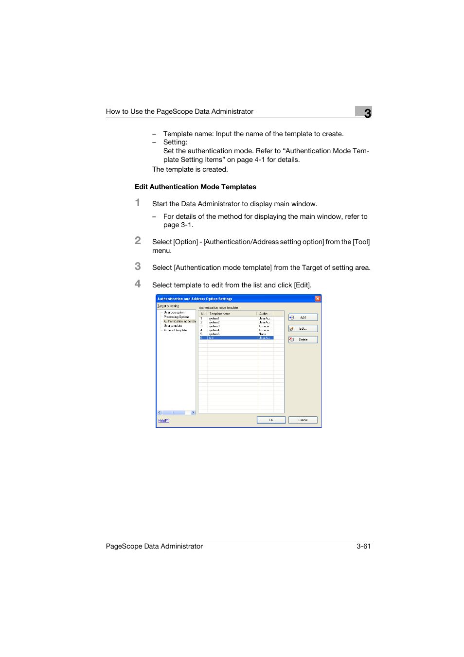 Edit authentication mode templates, Edit authentication mode templates -61 | Konica Minolta PageScope Data Administrator User Manual | Page 70 / 113