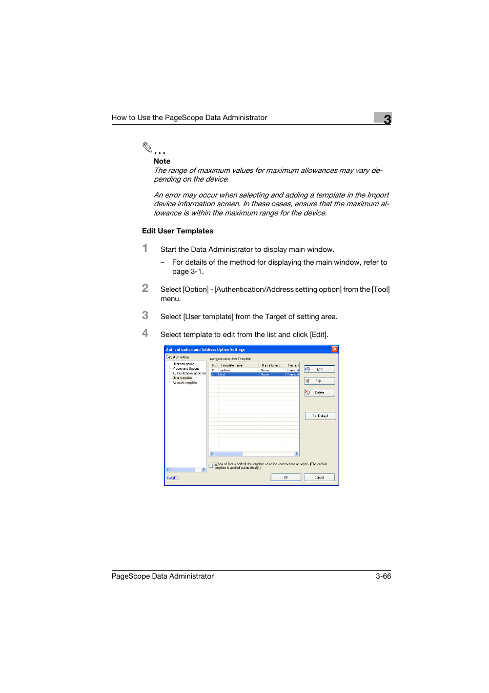 Edit user templates, Edit user templates -66 | Konica Minolta PageScope Data Administrator User Manual | Page 75 / 113