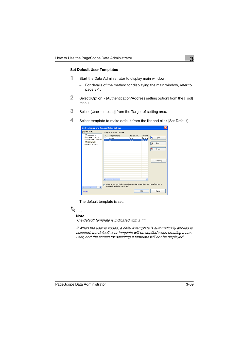 Set default user templates, Set default user templates -69 | Konica Minolta PageScope Data Administrator User Manual | Page 78 / 113