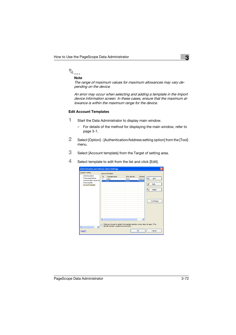 Edit account templates, Edit account templates -72 | Konica Minolta PageScope Data Administrator User Manual | Page 81 / 113