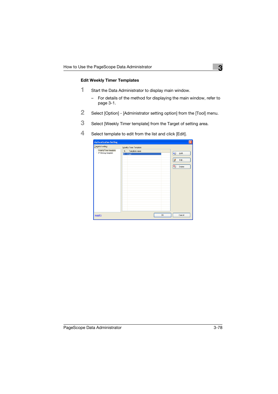 Edit weekly timer templates, Edit weekly timer templates -78 | Konica Minolta PageScope Data Administrator User Manual | Page 87 / 113