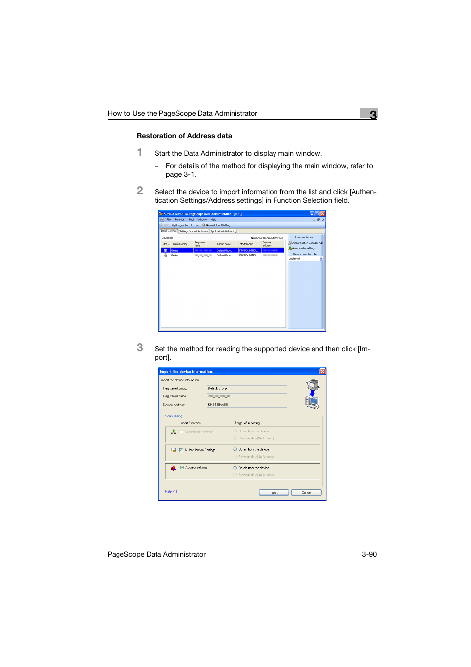 Restoration of address data, Restoration of address data -90 | Konica Minolta PageScope Data Administrator User Manual | Page 99 / 113