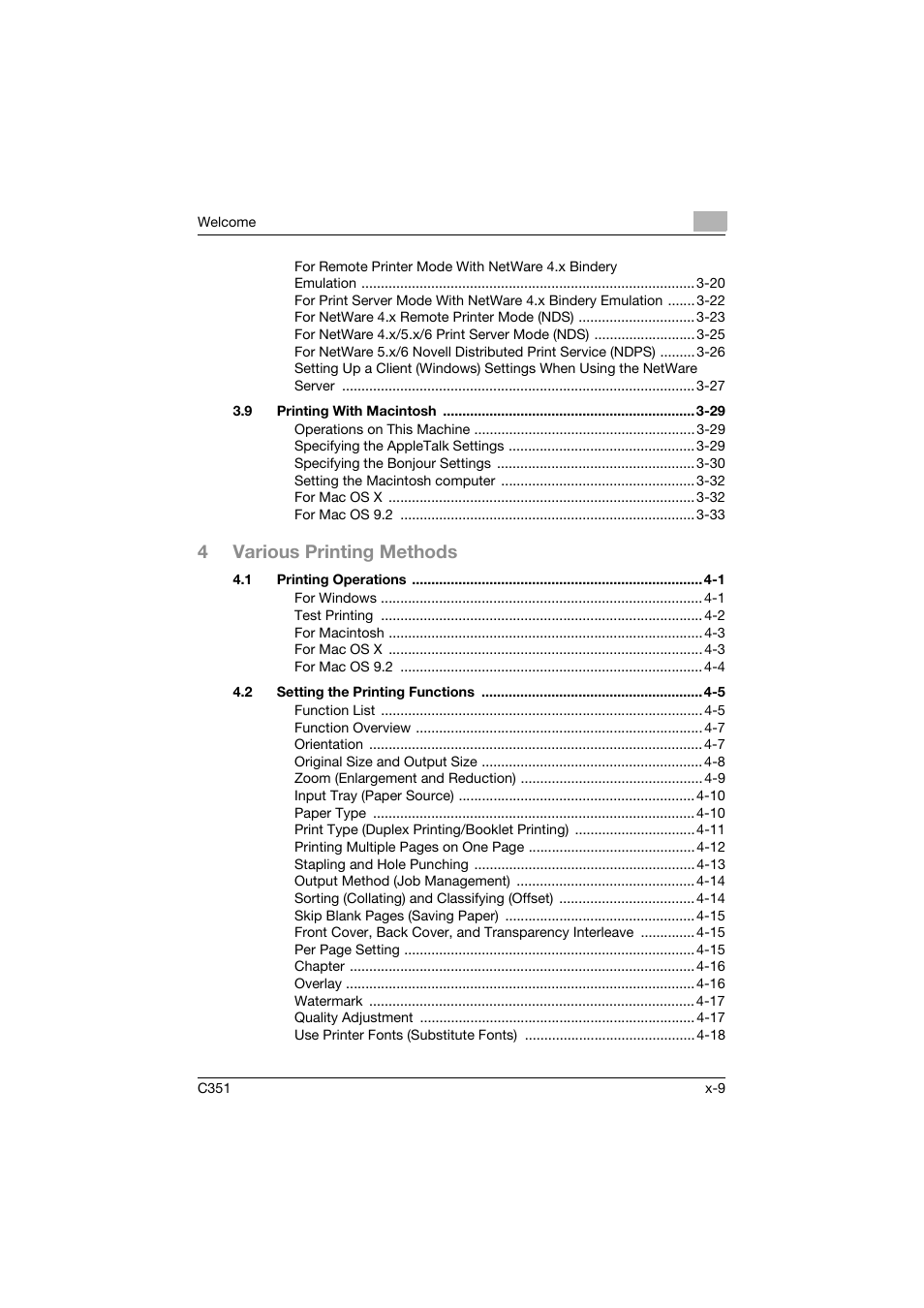4various printing methods | Konica Minolta BIZHUB C351 User Manual | Page 10 / 380