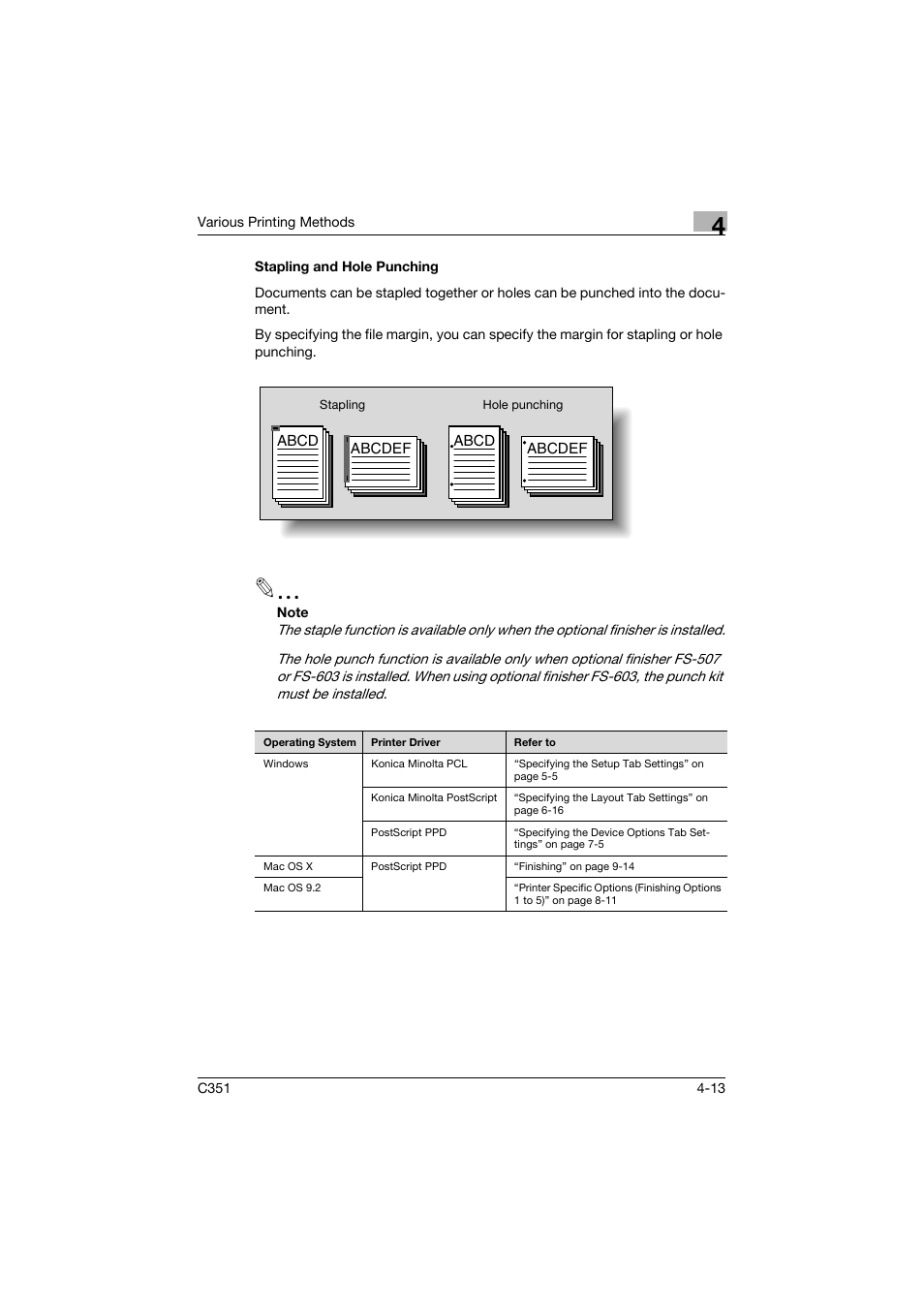 Stapling and hole punching, Stapling and hole punching -13 | Konica Minolta BIZHUB C351 User Manual | Page 102 / 380
