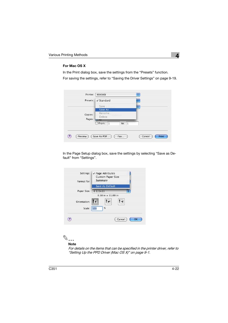 For mac os x, For mac os x -22 | Konica Minolta BIZHUB C351 User Manual | Page 111 / 380