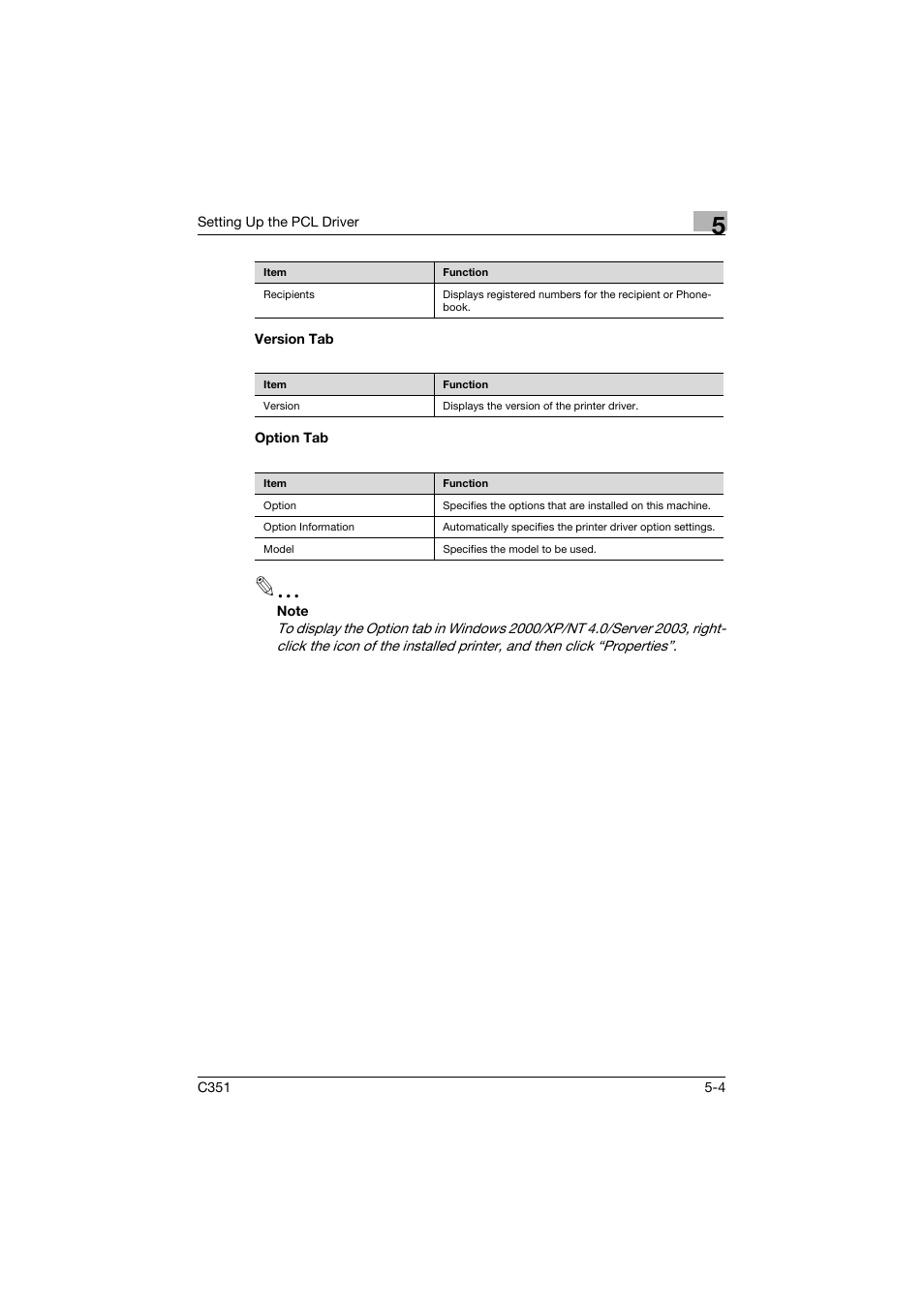 Version tab, Option tab, Version tab -4 option tab -4 | Konica Minolta BIZHUB C351 User Manual | Page 117 / 380