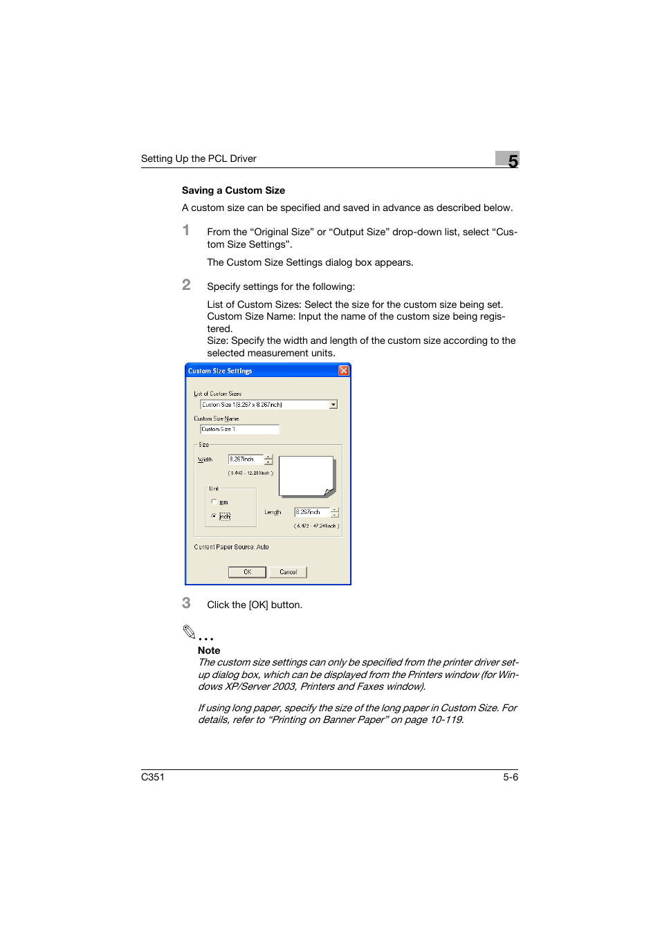 Saving a custom size, Saving a custom size -6 | Konica Minolta BIZHUB C351 User Manual | Page 119 / 380