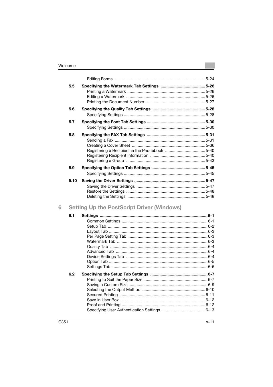 6setting up the postscript driver (windows) | Konica Minolta BIZHUB C351 User Manual | Page 12 / 380