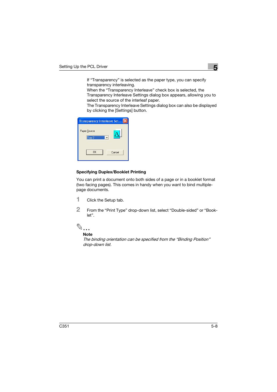 Specifying duplex/booklet printing, Specifying duplex/booklet printing -8 | Konica Minolta BIZHUB C351 User Manual | Page 121 / 380