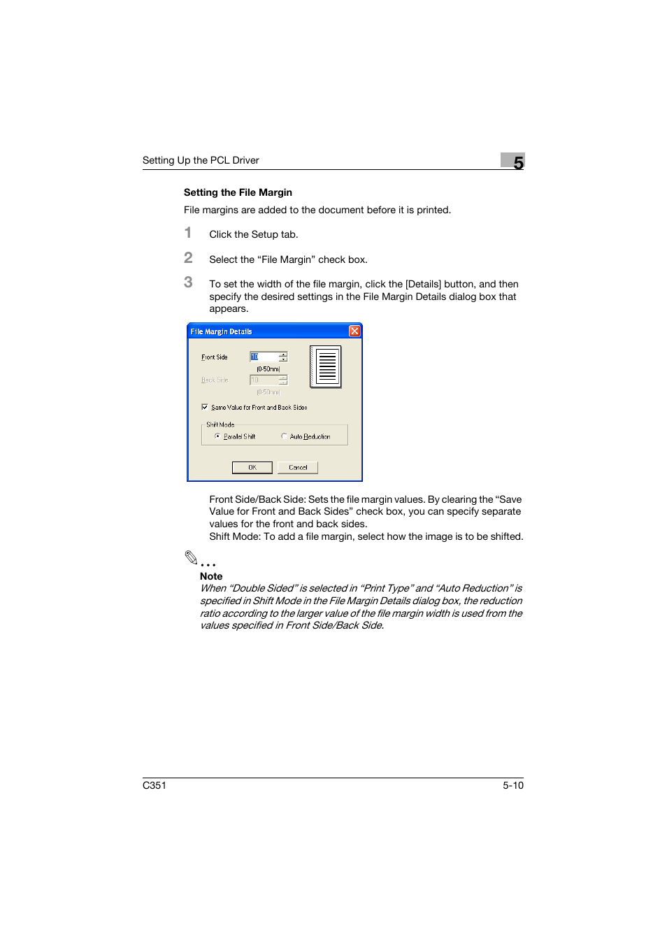 Setting the file margin, Setting the file margin -10 | Konica Minolta BIZHUB C351 User Manual | Page 123 / 380