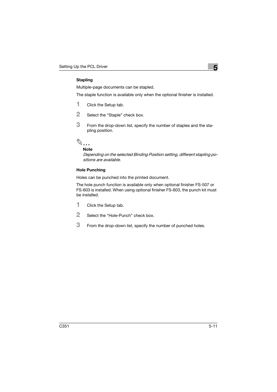 Stapling, Hole punching, Stapling -11 hole punching -11 | Konica Minolta BIZHUB C351 User Manual | Page 124 / 380