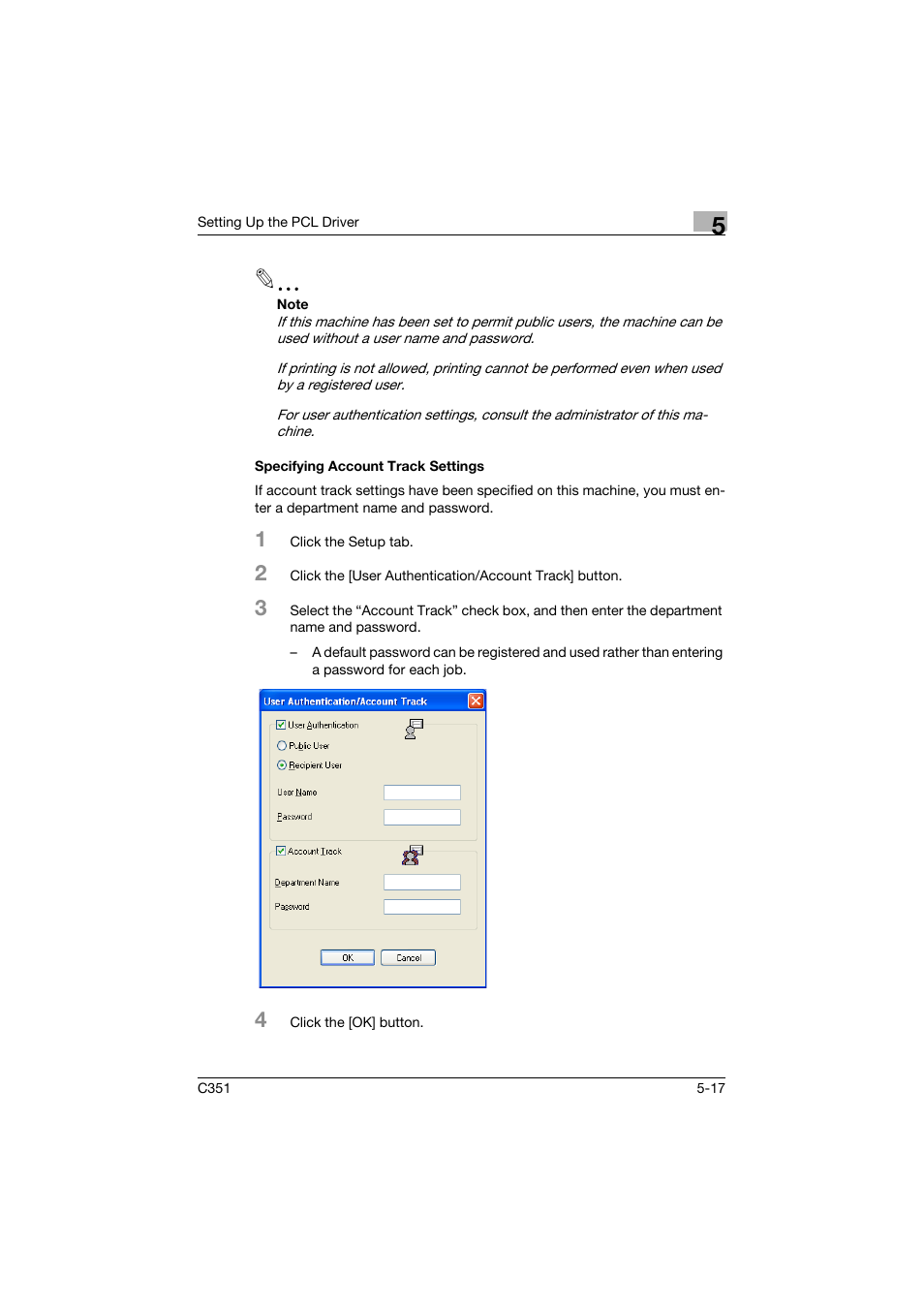 Specifying account track settings, Specifying account track settings -17 | Konica Minolta BIZHUB C351 User Manual | Page 130 / 380