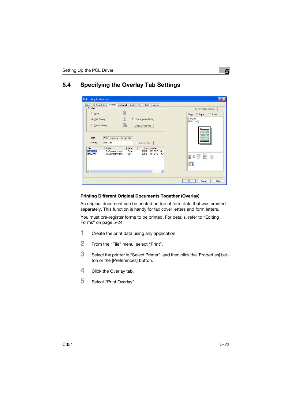 4 specifying the overlay tab settings, Specifying the overlay tab settings -22 | Konica Minolta BIZHUB C351 User Manual | Page 135 / 380