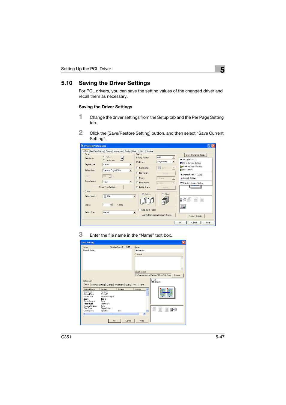 10 saving the driver settings, Saving the driver settings, Saving the driver settings -47 | Konica Minolta BIZHUB C351 User Manual | Page 160 / 380