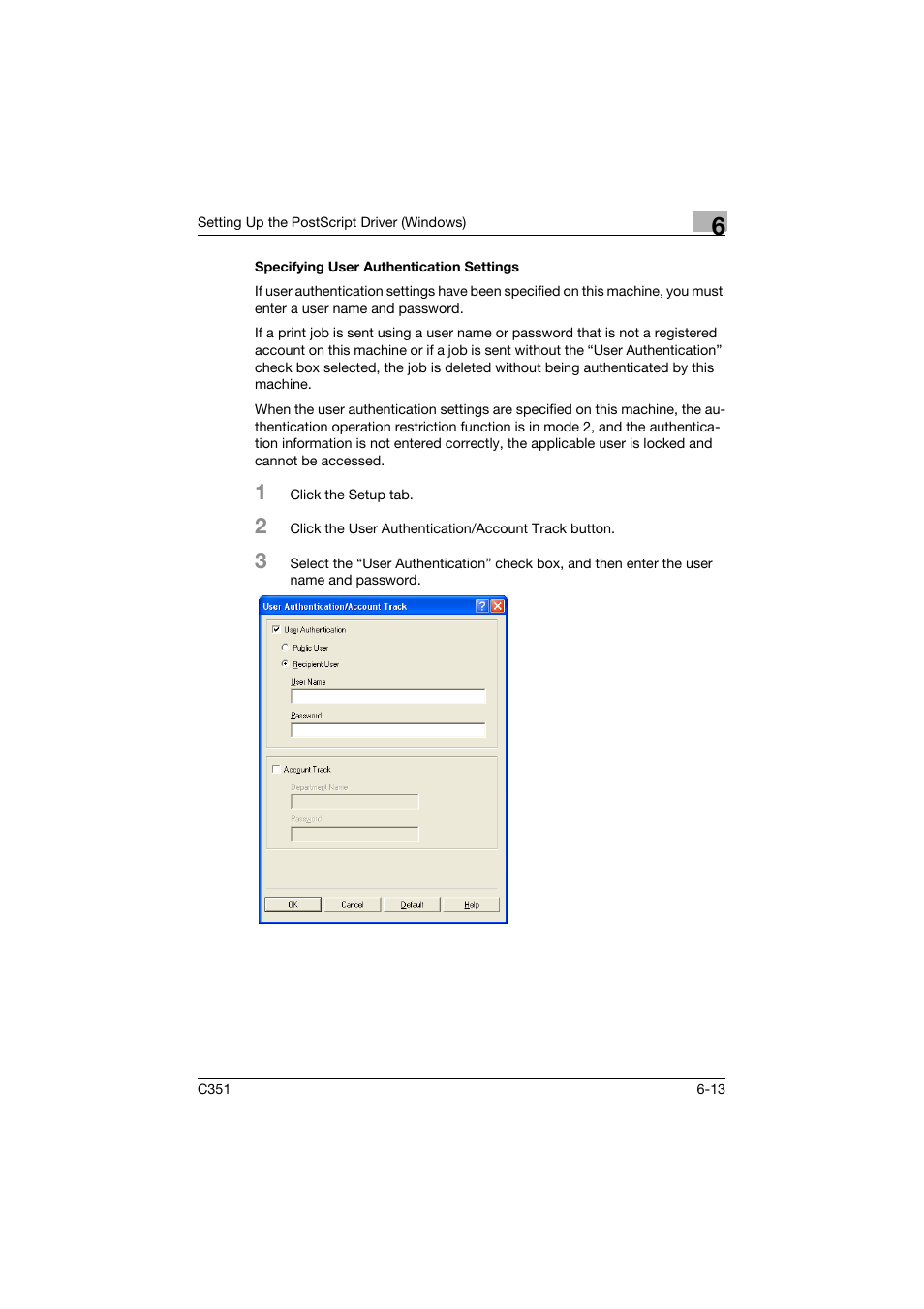 Specifying user authentication settings, Specifying user authentication settings -13 | Konica Minolta BIZHUB C351 User Manual | Page 174 / 380