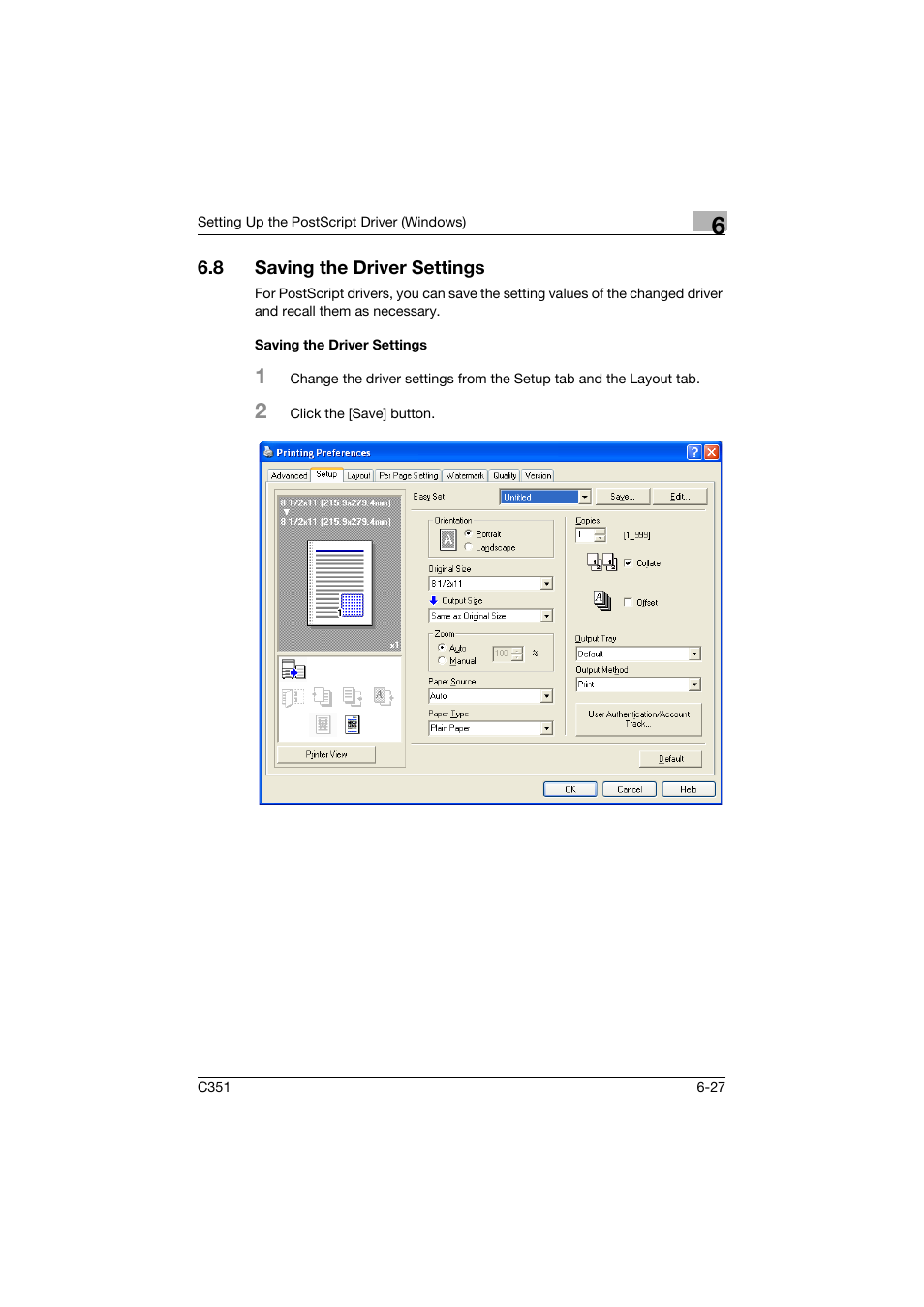 8 saving the driver settings, Saving the driver settings, Saving the driver settings -27 | Konica Minolta BIZHUB C351 User Manual | Page 188 / 380