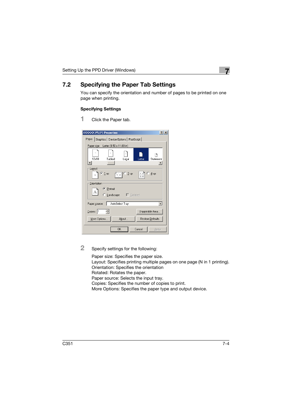 2 specifying the paper tab settings, Specifying settings, Specifying the paper tab settings -4 | Specifying settings -4 | Konica Minolta BIZHUB C351 User Manual | Page 195 / 380