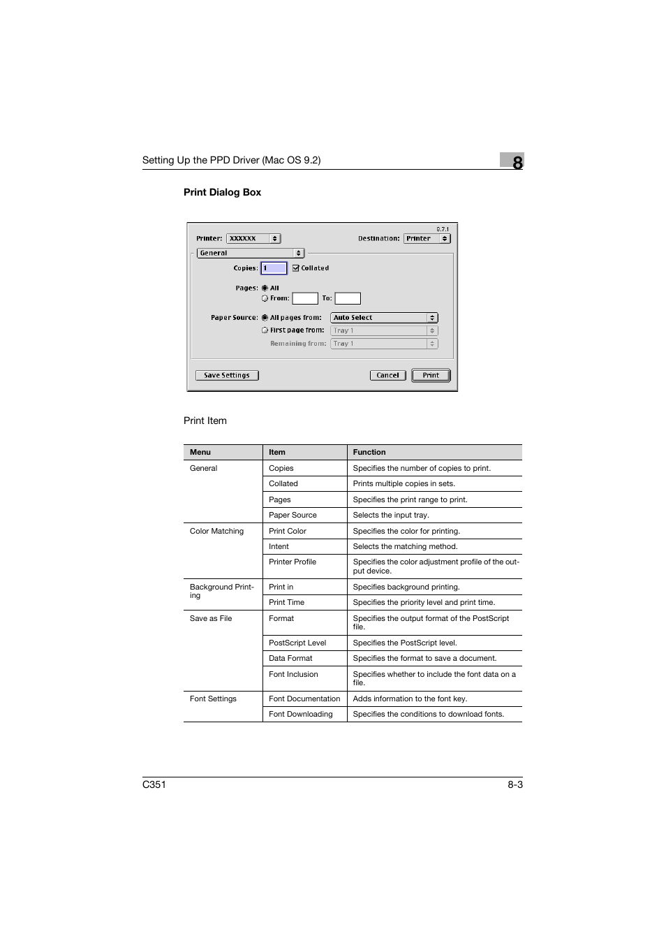 Print dialog box, Print dialog box -3 | Konica Minolta BIZHUB C351 User Manual | Page 202 / 380