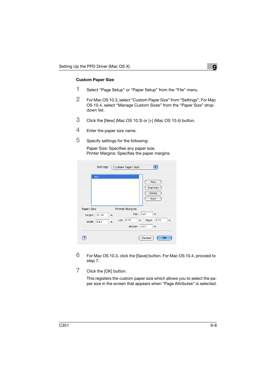 Custom paper size, Custom paper size -8 | Konica Minolta BIZHUB C351 User Manual | Page 221 / 380