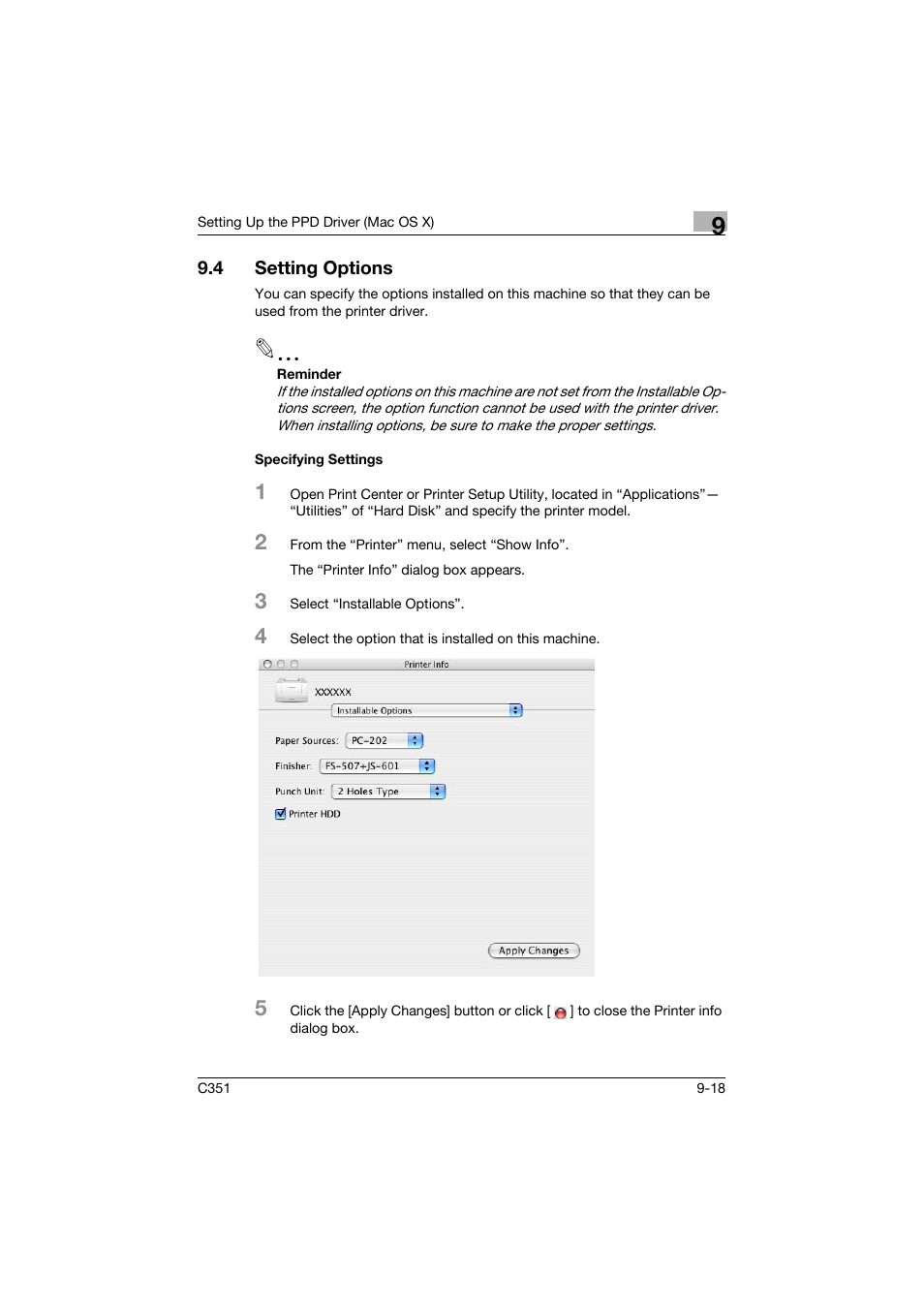 4 setting options, Specifying settings, Setting options -18 | Specifying settings -18 | Konica Minolta BIZHUB C351 User Manual | Page 231 / 380