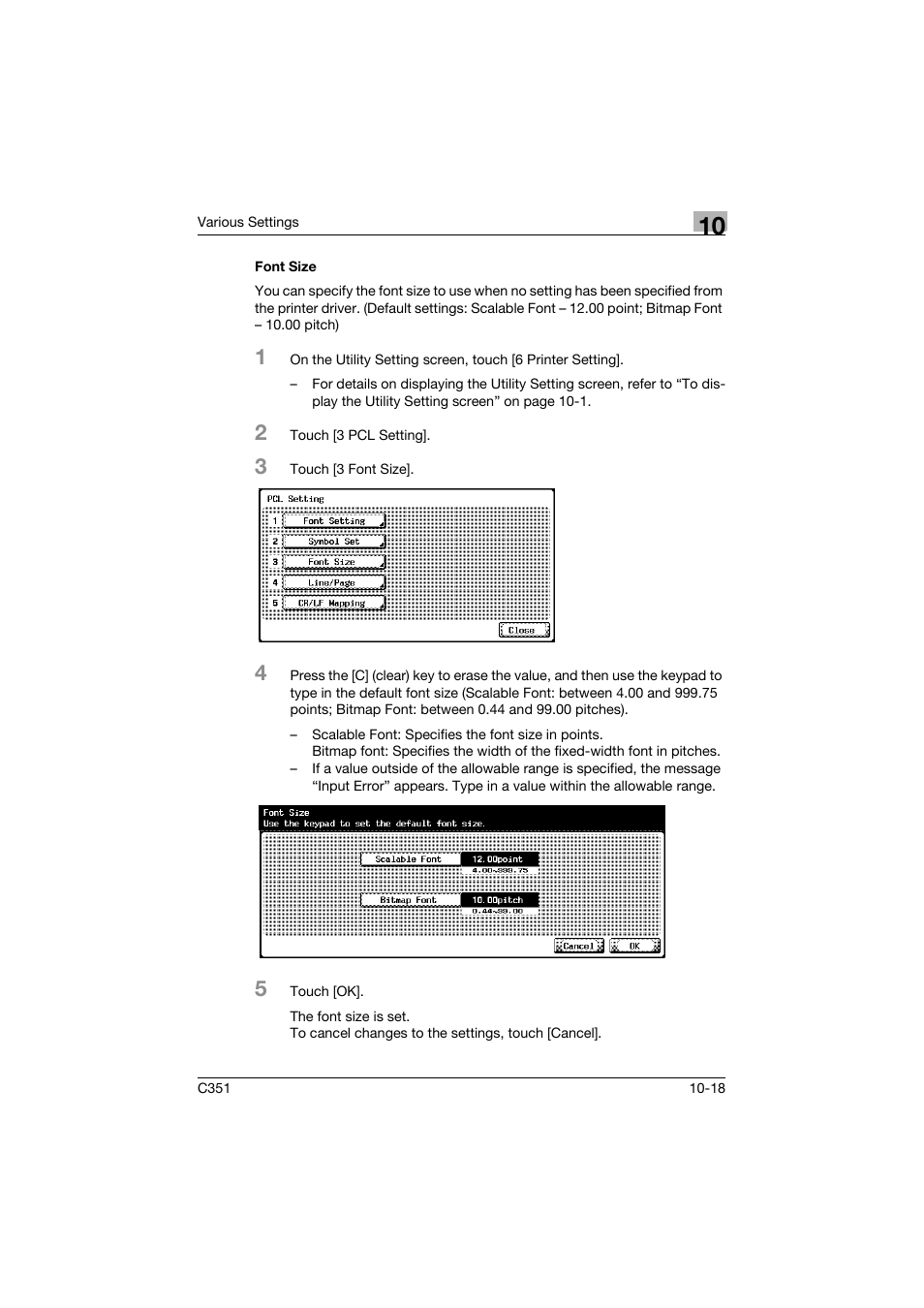 Font size, Font size -18 | Konica Minolta BIZHUB C351 User Manual | Page 251 / 380