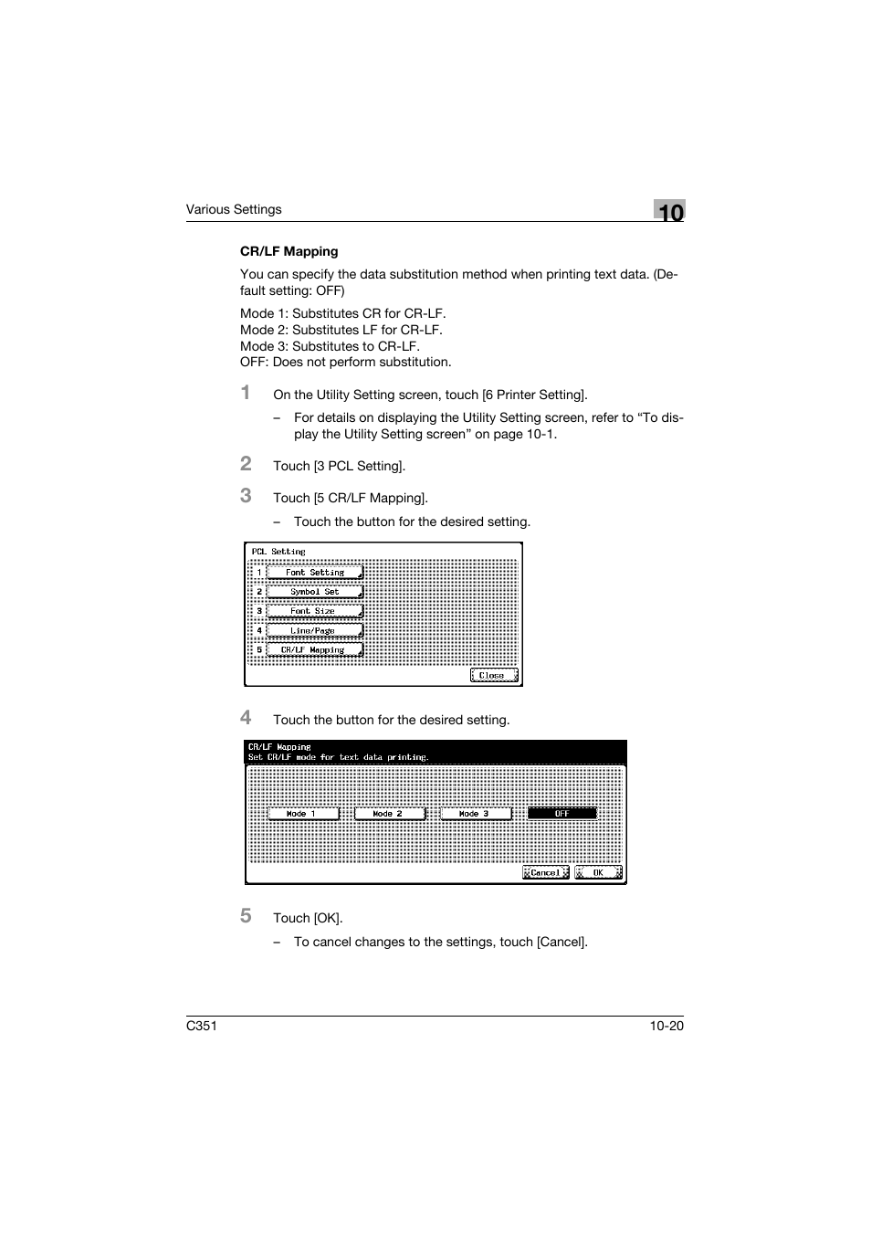 Cr/lf mapping, Cr/lf mapping -20 | Konica Minolta BIZHUB C351 User Manual | Page 253 / 380