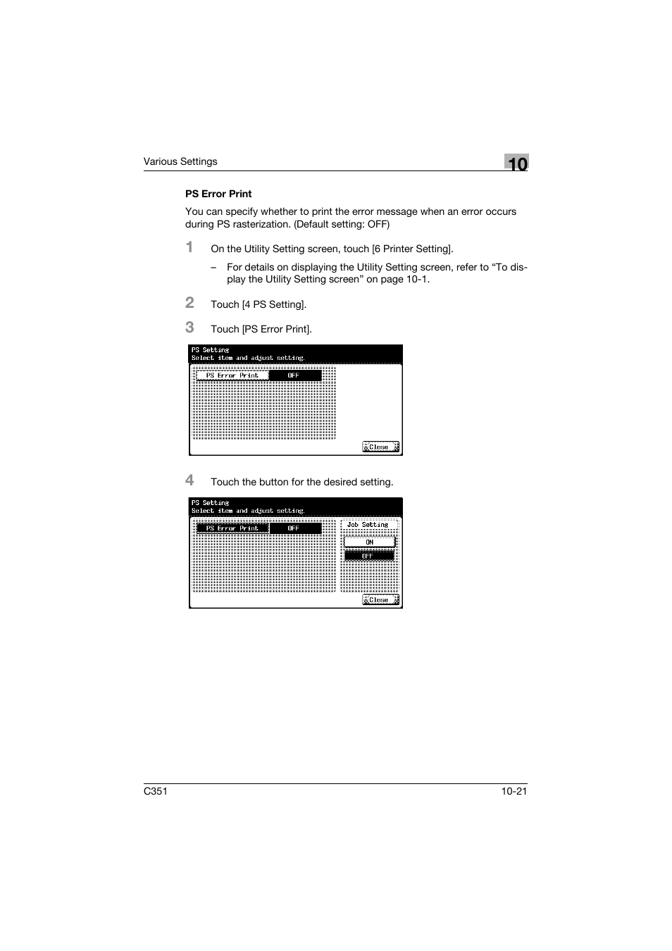 Ps error print, Ps error print -21 | Konica Minolta BIZHUB C351 User Manual | Page 254 / 380