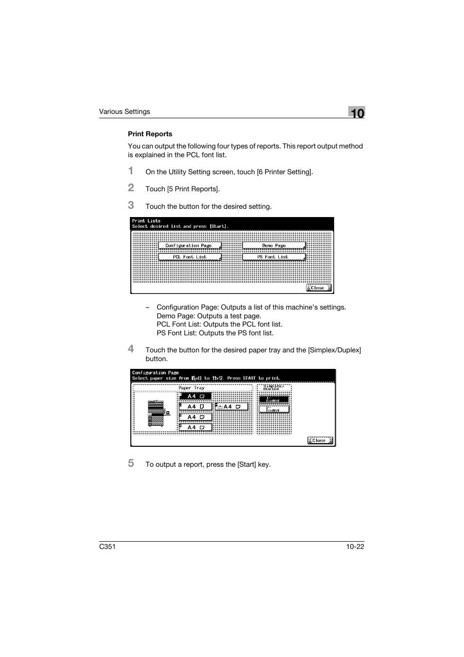 Print reports, Print reports -22 | Konica Minolta BIZHUB C351 User Manual | Page 255 / 380