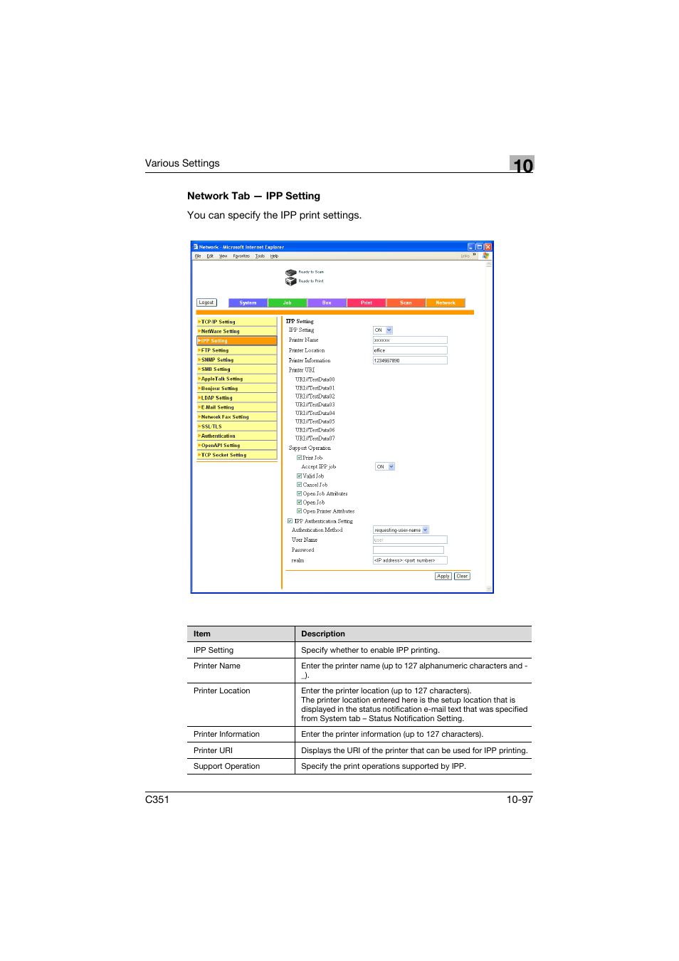 Network tab - ipp setting, Network tab — ipp setting -97 | Konica Minolta BIZHUB C351 User Manual | Page 330 / 380