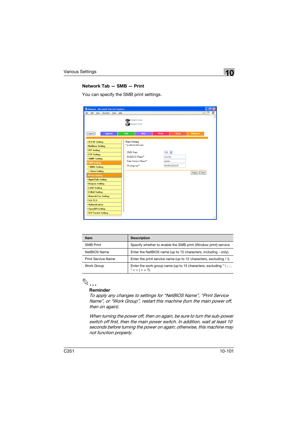 Network tab - smb - print, Network tab — smb — print -101 | Konica Minolta BIZHUB C351 User Manual | Page 334 / 380