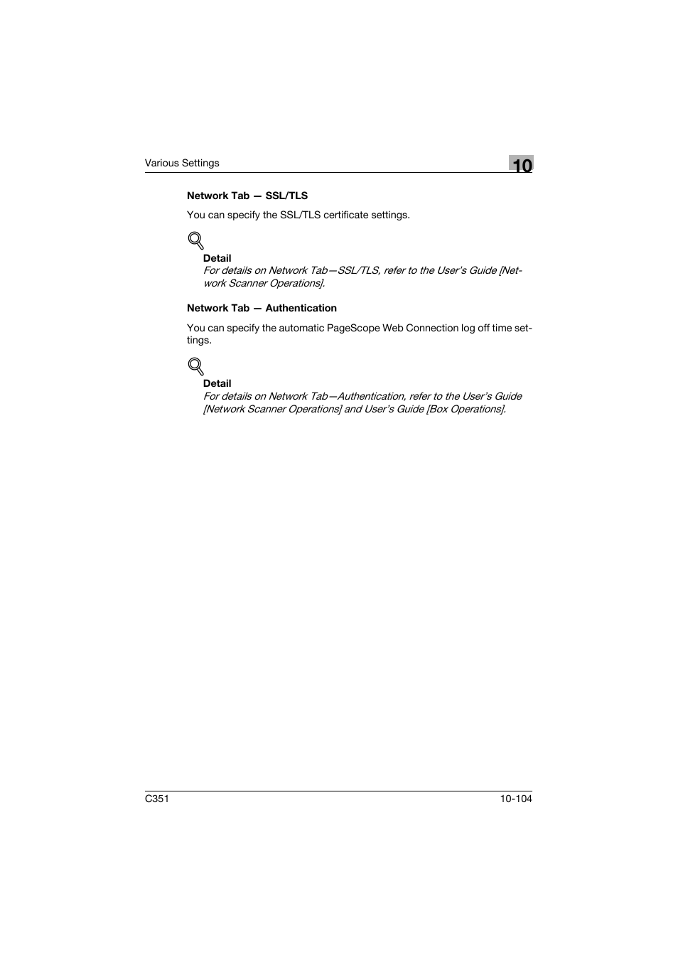 Network tab - ssl/tls, Network tab - authentication | Konica Minolta BIZHUB C351 User Manual | Page 337 / 380