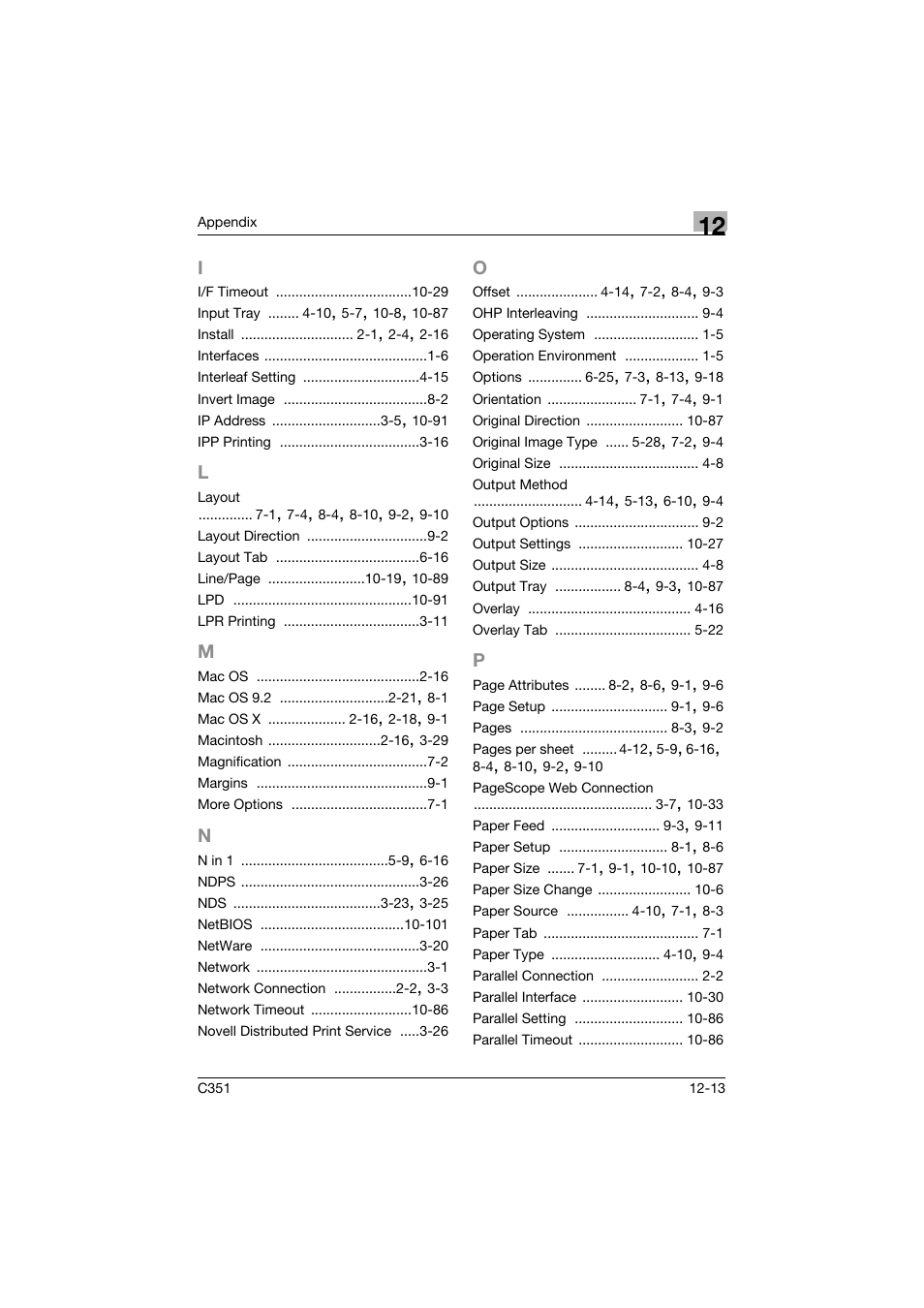 I to p | Konica Minolta BIZHUB C351 User Manual | Page 376 / 380