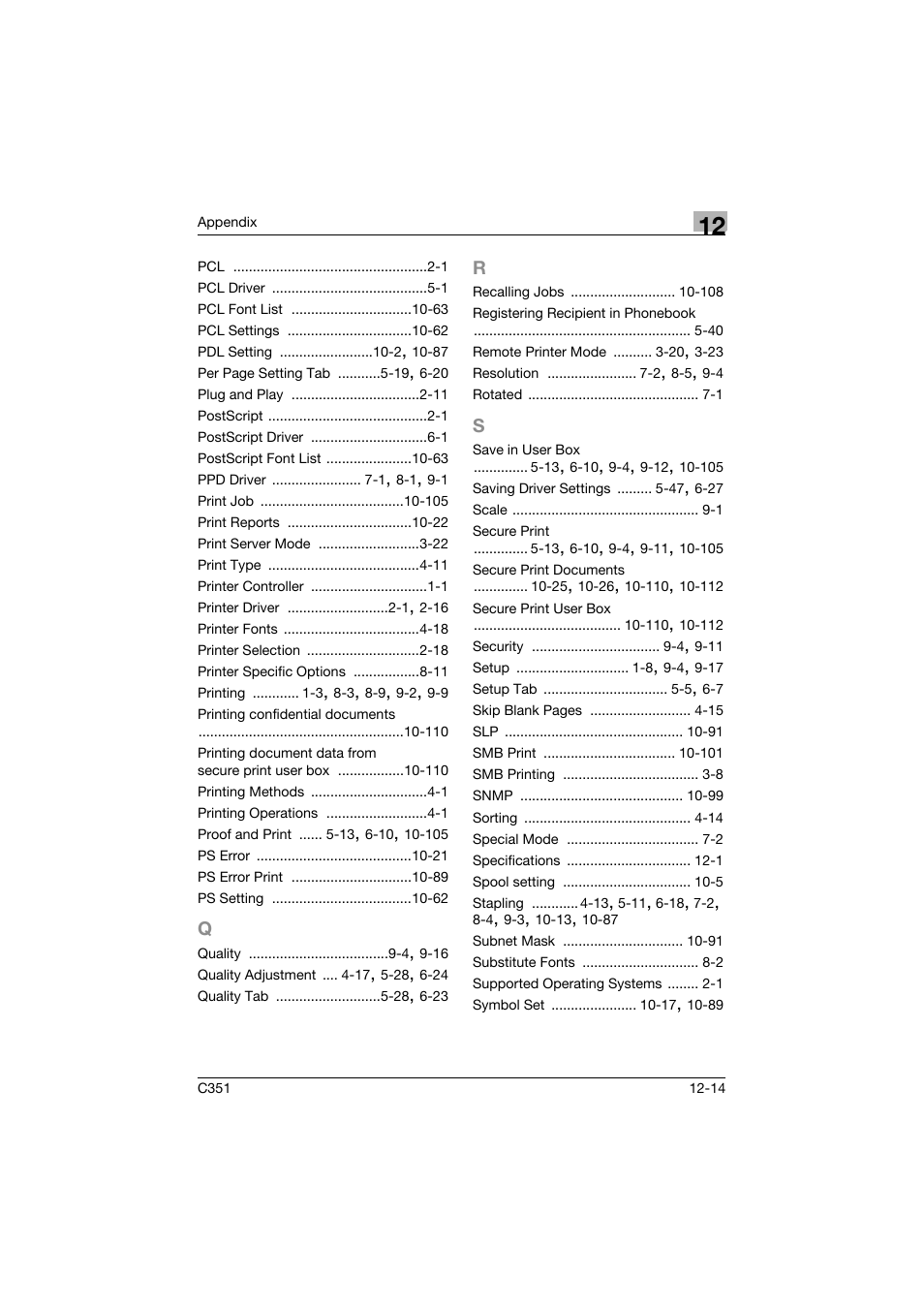 Q to s | Konica Minolta BIZHUB C351 User Manual | Page 377 / 380