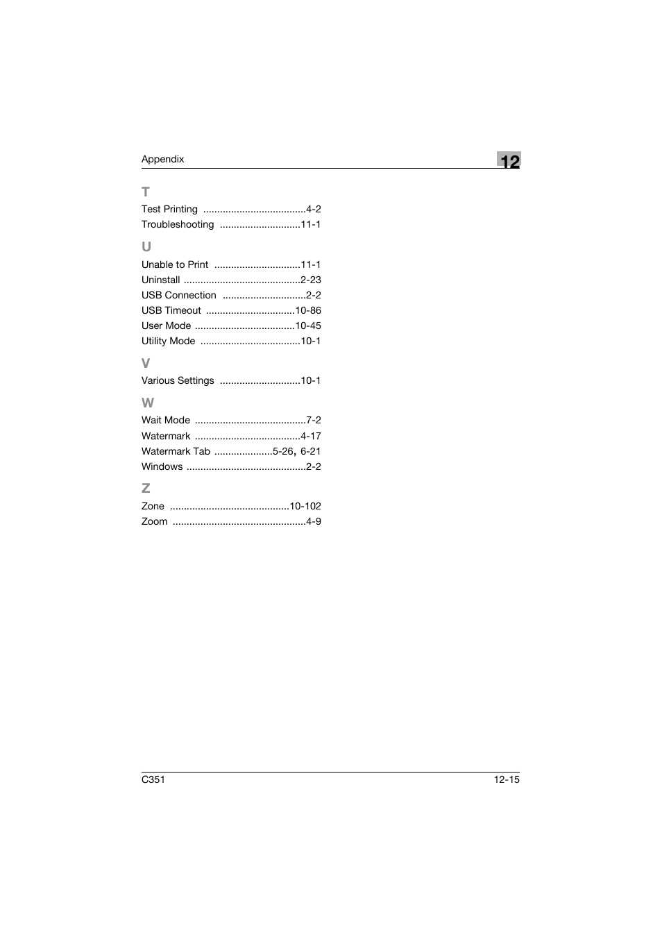 T to z | Konica Minolta BIZHUB C351 User Manual | Page 378 / 380