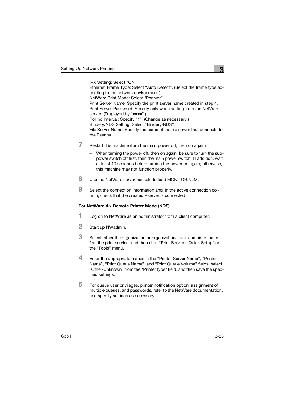 For netware 4.x remote printer mode (nds), For netware 4.x remote printer mode (nds) -23 | Konica Minolta BIZHUB C351 User Manual | Page 78 / 380