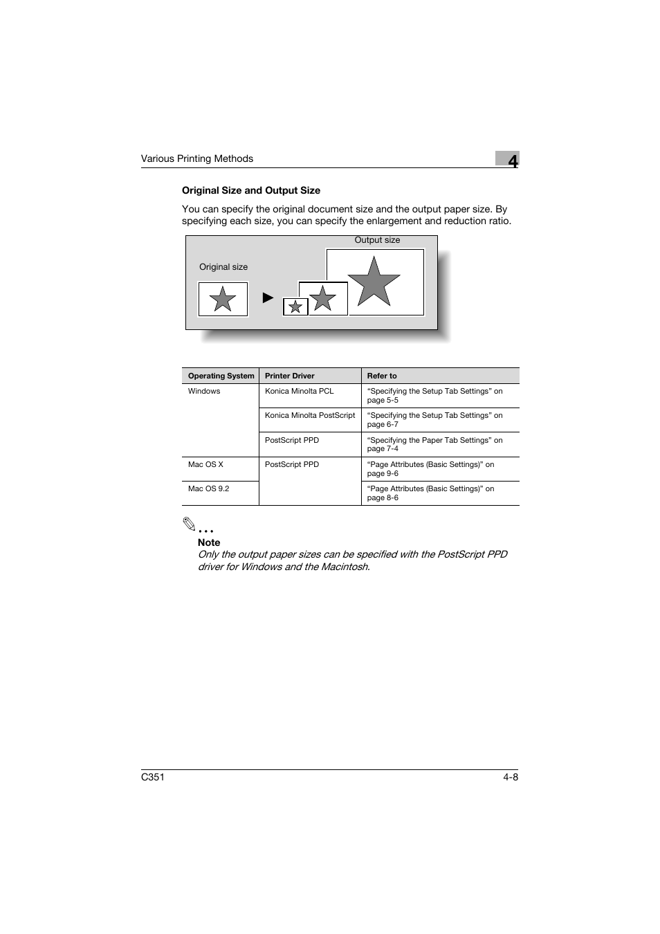 Original size and output size, Original size and output size -8 | Konica Minolta BIZHUB C351 User Manual | Page 97 / 380