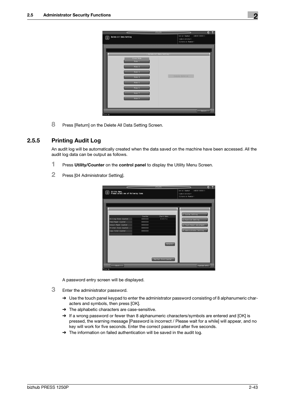 5 printing audit log, Printing audit log -43 | Konica Minolta bizhub PRESS 1250P User Manual | Page 51 / 68