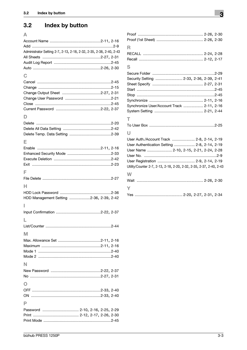 2 index by button, Index by button -3 | Konica Minolta bizhub PRESS 1250P User Manual | Page 59 / 68